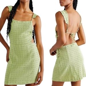 Free People Boho Light Green Chic Textured Backless Mini Dress New Size Medium